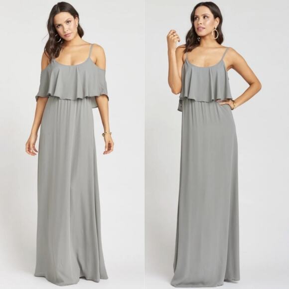 Show Me Your Mumu Caitlin Ruffle Maxi Dress Soft Charcoal Crisp 1X NEW - Picture 1 of 9